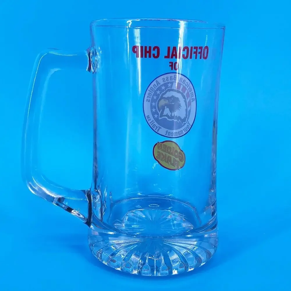 glass beer mug American Bass Anglers Tournament Trail Golden Flake 2000s vintage
